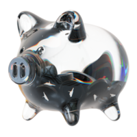 kusama ksm glassparschwein mit abnehmenden stapeln von kryptomünzen. sparung von inflation, finanzkrise und geldverlustkonzept 3d-illustration png