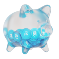 Fantom FTM Glass piggy bank with decreasing piles of crypto coins.Saving inflation, financial crisis and loosing money concept 3d illustration png