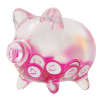 Uniswap UNI Glass piggy bank with decreasing piles of crypto coins.Saving inflation, financial crisis and loosing money concept 3d illustration png