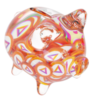 Basic Attention Token BAT Glass piggy bank with decreasing piles of crypto coins.Saving inflation, financial crisis and loosing money concept 3d illustration png