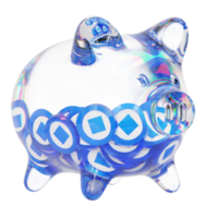 Waves WAVES Glass piggy bank with decreasing piles of crypto coins.Saving inflation, financial crisis and loosing money concept 3d illustration png