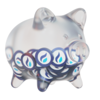 Huobi Token HT Glass piggy bank with decreasing piles of crypto coins.Saving inflation, financial crisis and loosing money concept 3d illustration png