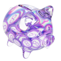 Polygon MATIC Glass piggy bank with decreasing piles of crypto coins.Saving inflation, financial crisis and loosing money concept 3d illustration png