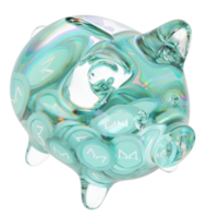 Maker MKR Glass piggy bank with decreasing piles of crypto coins.Saving inflation, financial crisis and loosing money concept 3d illustration png