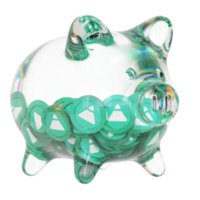 fei usd fei sparschwein aus glas mit abnehmenden stapeln von kryptomünzen. einsparung von inflation, finanzkrise und verlust von geldkonzept 3d-illustration png