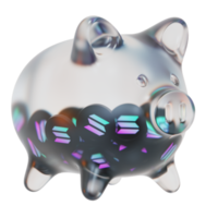 Solana SOL Glass piggy bank with decreasing piles of crypto coins.Saving inflation, financial crisis and loosing money concept 3d illustration png