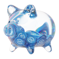 USD Coin USDC Glass piggy bank with decreasing piles of crypto coins.Saving inflation, financial crisis and loosing money concept 3d illustration png