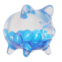 Filecoin FIL Glass piggy bank with decreasing piles of crypto coins.Saving inflation, financial crisis and loosing money concept 3d illustration png