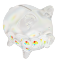 Curve DAO Token CRV Glass piggy bank with decreasing piles of crypto coins.Saving inflation, financial crisis and loosing money concept 3d illustration png