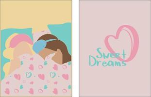 Beautiful poster with girls on a soft background. A friendly night at a friend's. Girls wearing sleep masks in a minimalist style. Vector concept. Vector art.