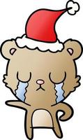 crying gradient cartoon of a bear wearing santa hat vector