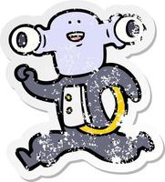 distressed sticker of a friendly cartoon alien running vector