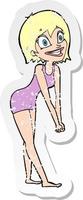 retro distressed sticker of a cartoon excited woman vector