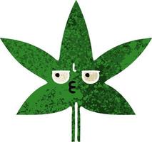retro illustration style cartoon marijuana leaf vector