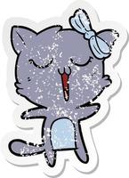 distressed sticker of a cartoon cat vector