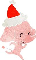 cute retro cartoon of a elephant wearing santa hat vector