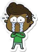 sticker of a cartoon crying man vector