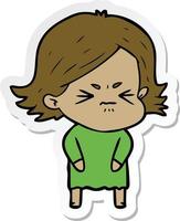 sticker of a cartoon angry girl vector