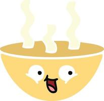 flat color retro cartoon bowl of hot soup vector