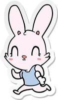 sticker of a cute cartoon rabbit running vector