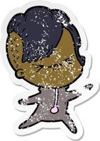 distressed sticker of a cartoon annoyed hipster girl vector