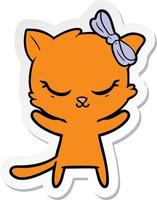 sticker of a cute cartoon cat with bow vector