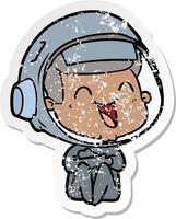 distressed sticker of a happy cartoon astronaut vector