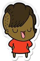 sticker of a cute cartoon girl with hipster haircut vector