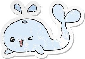 distressed sticker of a cartoon whale vector