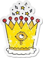 distressed sticker of a cartoon magic crown vector