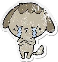 distressed sticker of a cartoon crying dog vector