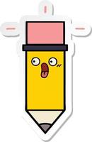 sticker of a cute cartoon pencil vector