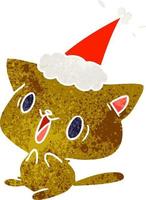 christmas retro cartoon of kawaii cat vector