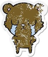 distressed sticker of a crying cartoon bear vector