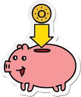 sticker of a cute cartoon piggy bank vector