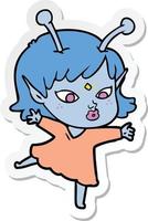 sticker of a pretty cartoon alien girl vector