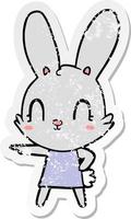 distressed sticker of a cute cartoon rabbit in dress vector