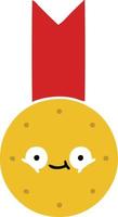 flat color retro cartoon gold medal vector