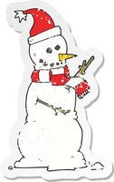 retro distressed sticker of a cartoon snowman vector