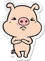 sticker of a cartoon angry pig vector