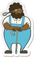 sticker of a cartoon farmer leaning on walking stick vector