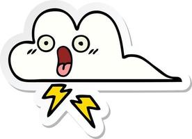 sticker of a cute cartoon thunder cloud vector