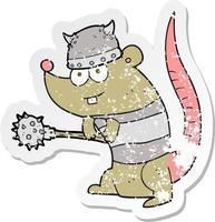 retro distressed sticker of a cartoon rat warrior vector