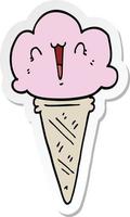 sticker of a cartoon ice cream with face vector