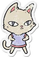 distressed sticker of a cartoon cat staring vector