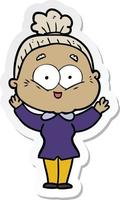 sticker of a cartoon happy old woman vector