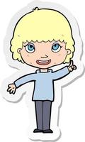 sticker of a cartoon woman with idea vector