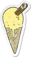 retro distressed sticker of a cartoon ice cream cone vector