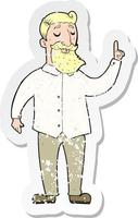 retro distressed sticker of a cartoon bearded man with idea vector