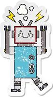 distressed sticker of a cute cartoon robot vector